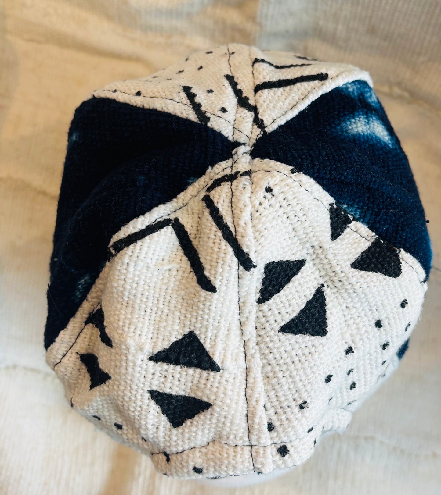 White Black Indigo mudcloth cap