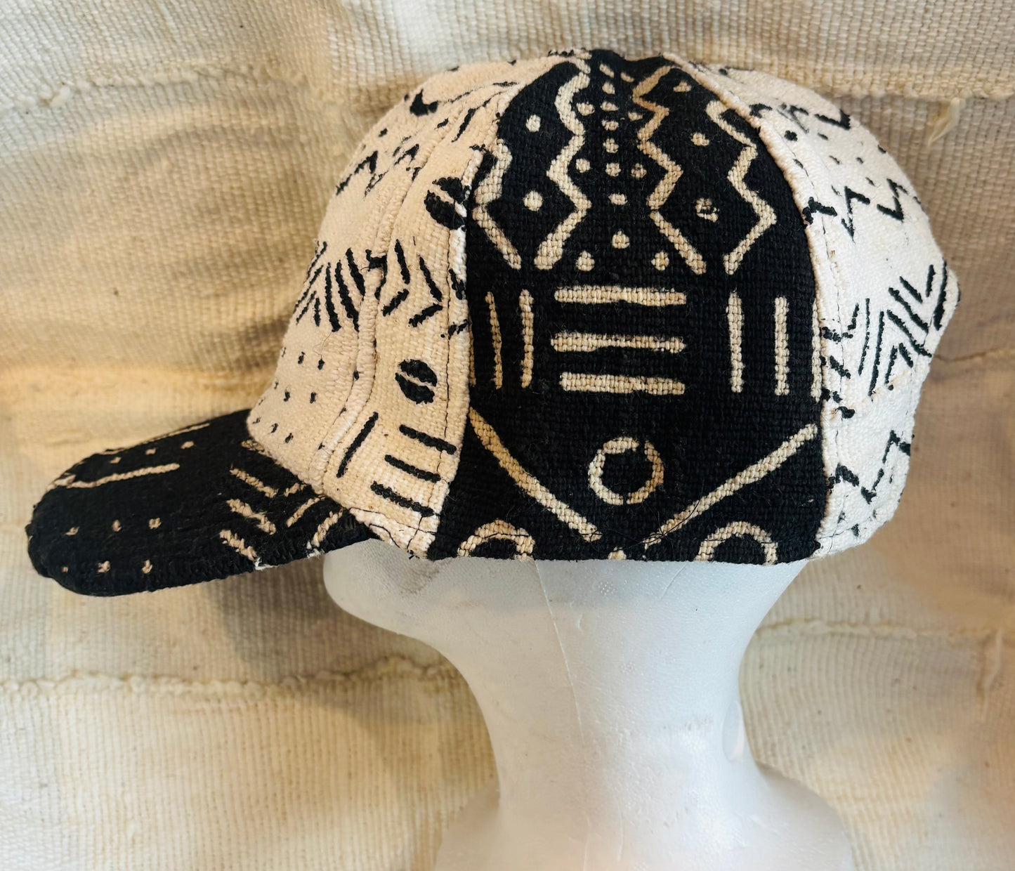 Black and white mudcloth cap #2