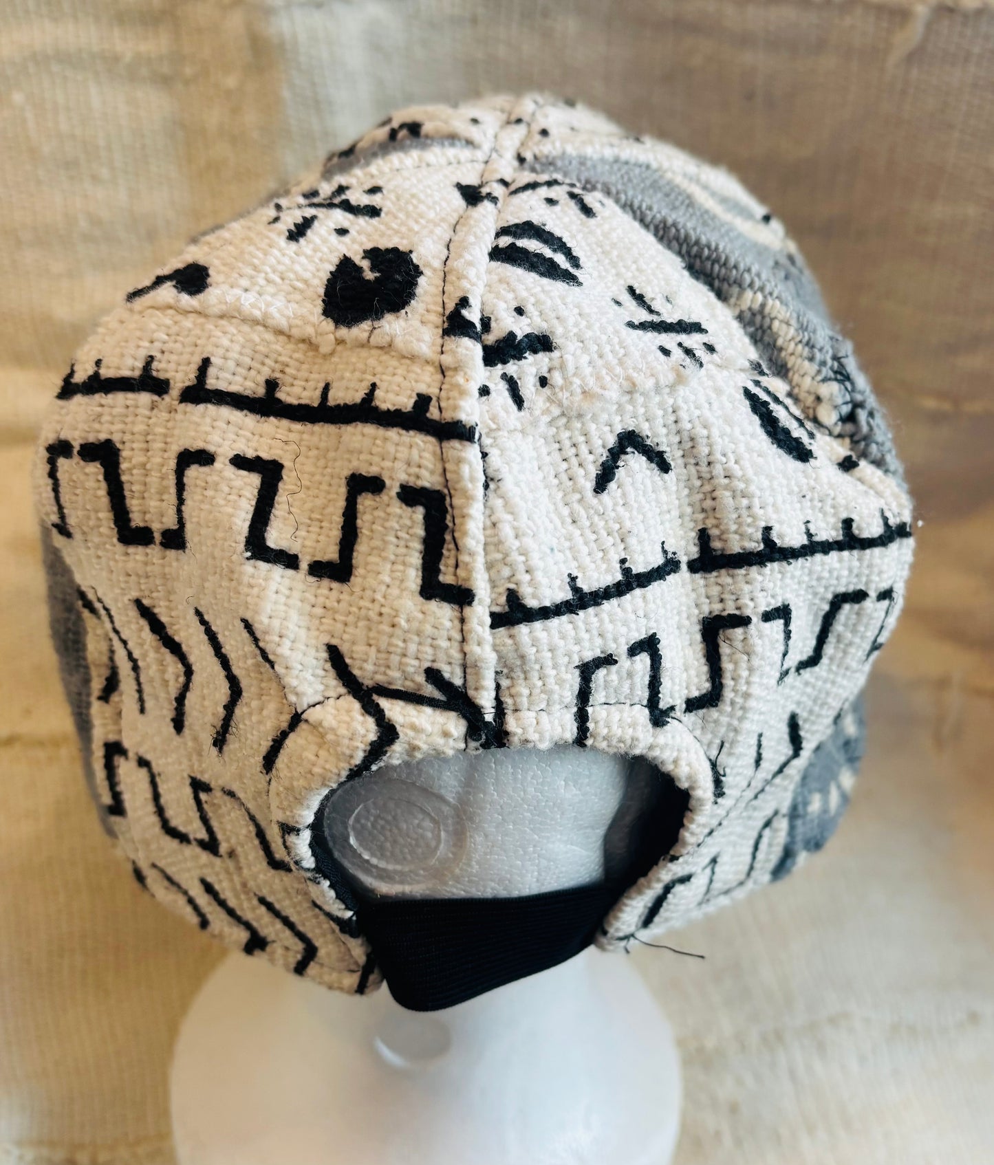 White Black Grey mudcloth cap