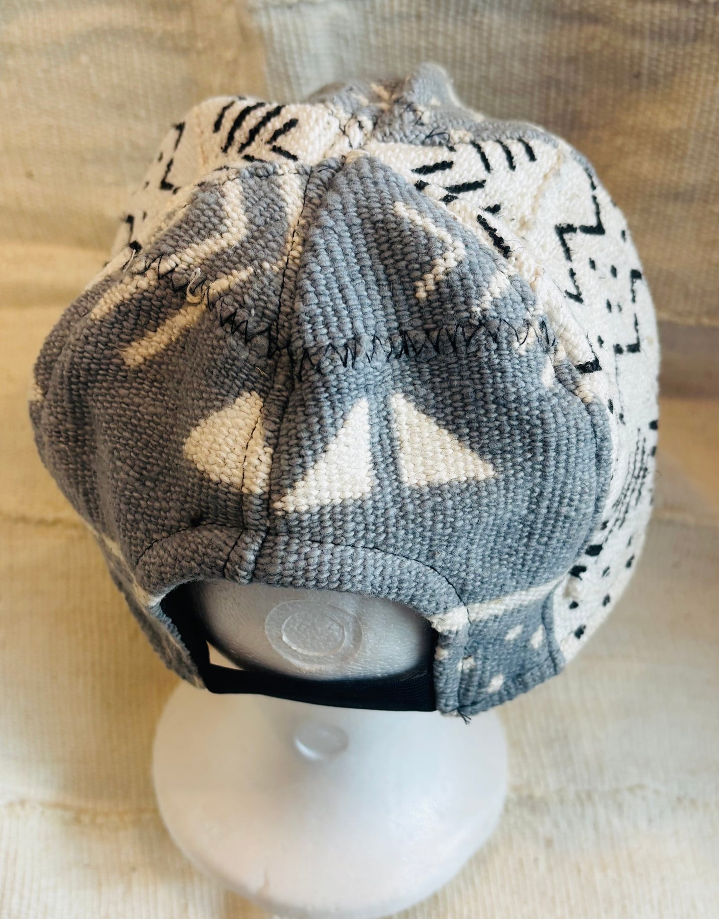 Black Grey white Mudcloth cap