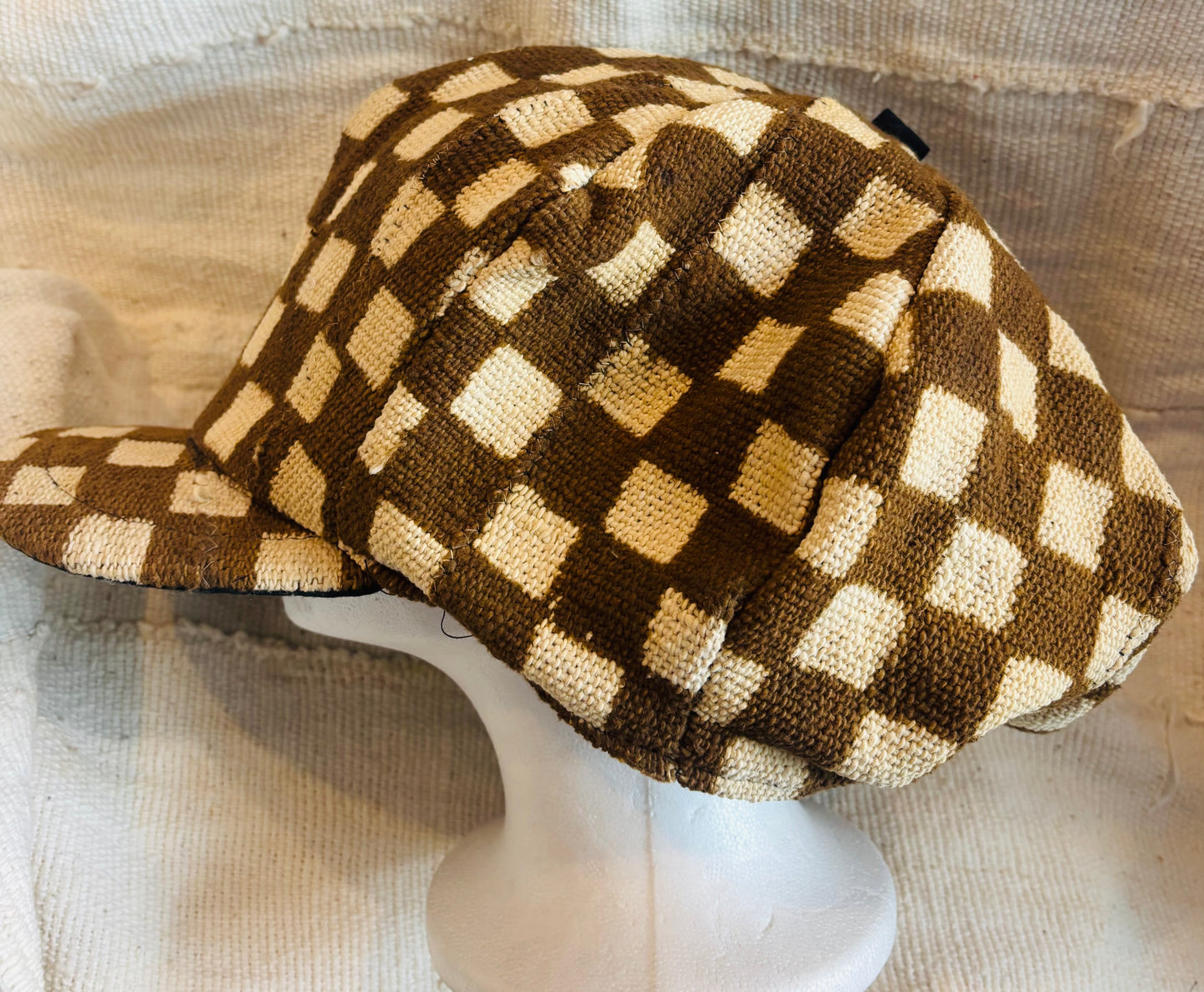 Brown checkered mudcloth hat