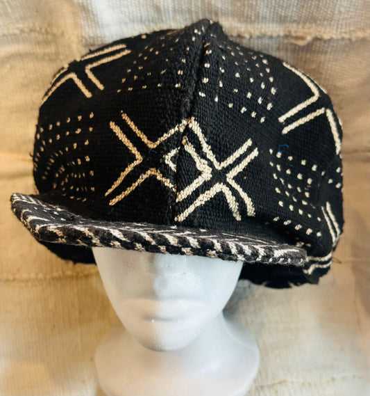 Black mudcloth hat
