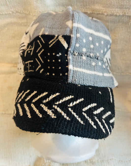 Black Grey white Mudcloth cap