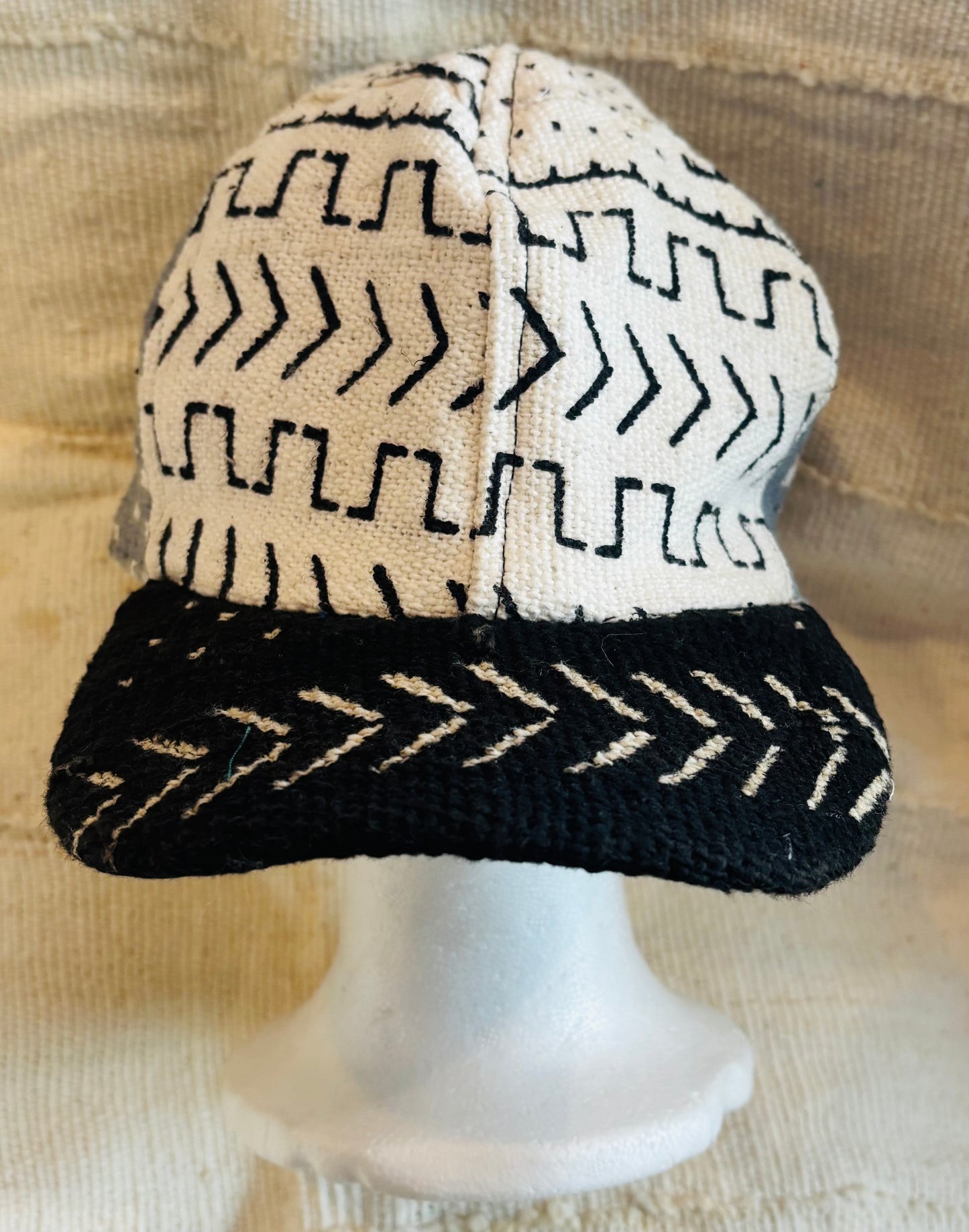 White Black Grey mudcloth cap