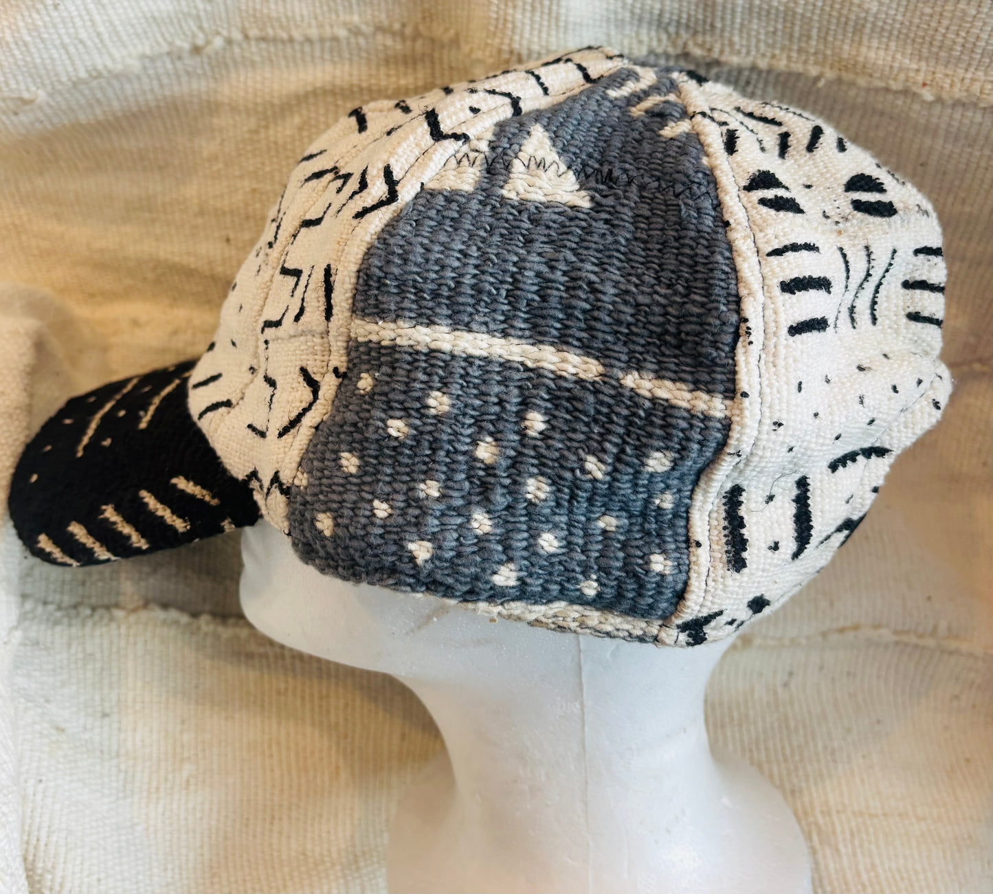 Black, white and grey mudcloth cap