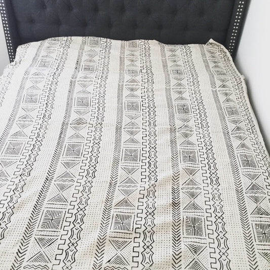Konta White Bogolan Mudcloth Queen Blanket.