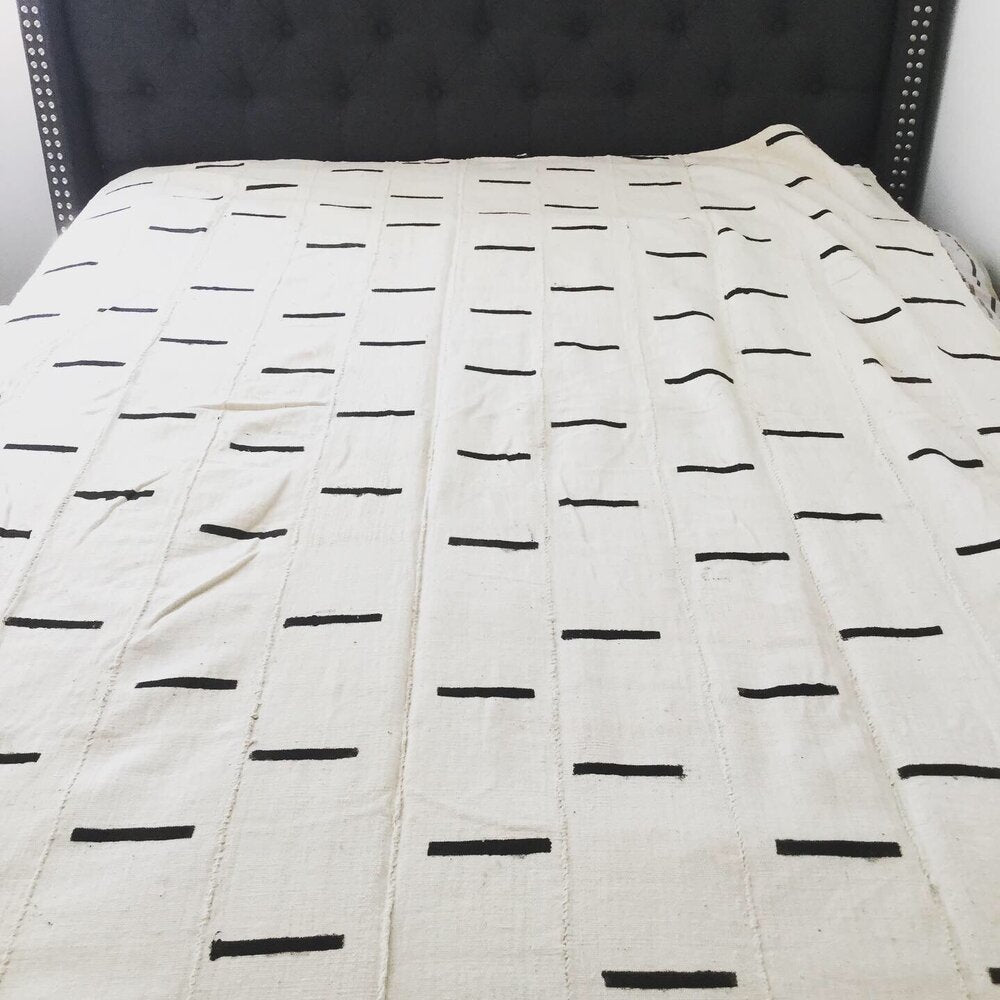 Black Dashes Queen Sized Bogolan Blanket.