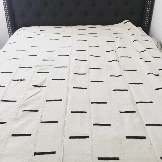 Black Dashes Queen Sized Bogolan Blanket.