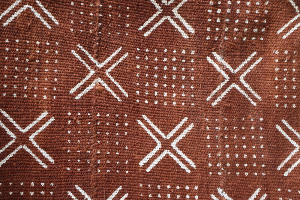 White Crosses x Dotted Squares on Rust Mudcloth