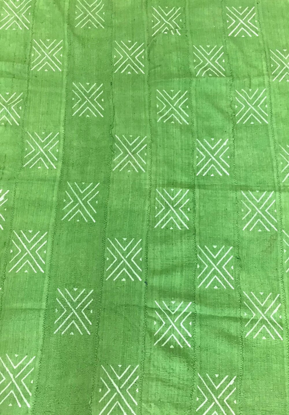 White Intersection Pattern on Green Mudcloth