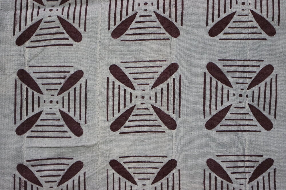 Maroon Flowers on Grey Mudcloth