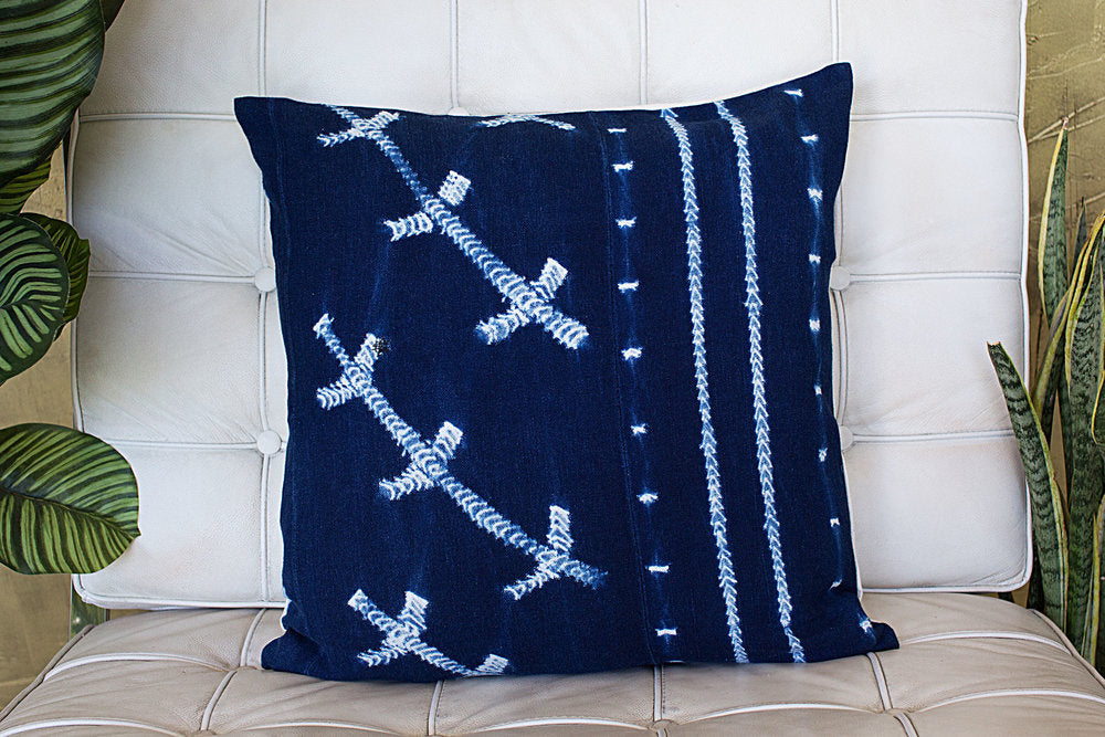Stitches on Large Indigo Pillowcase