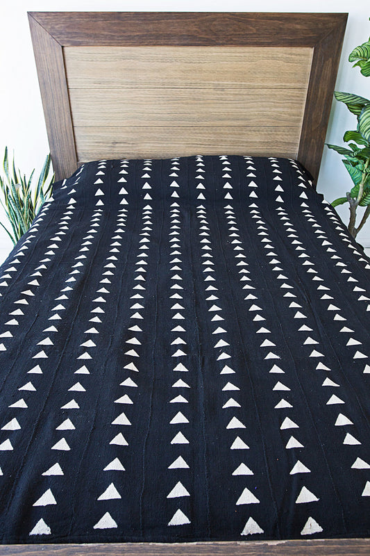 Triangle Black African Mudcloth Queen Blanket.