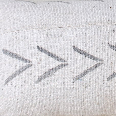 Grey Shevrons on White Lumbar African Mudcloth Pillow.