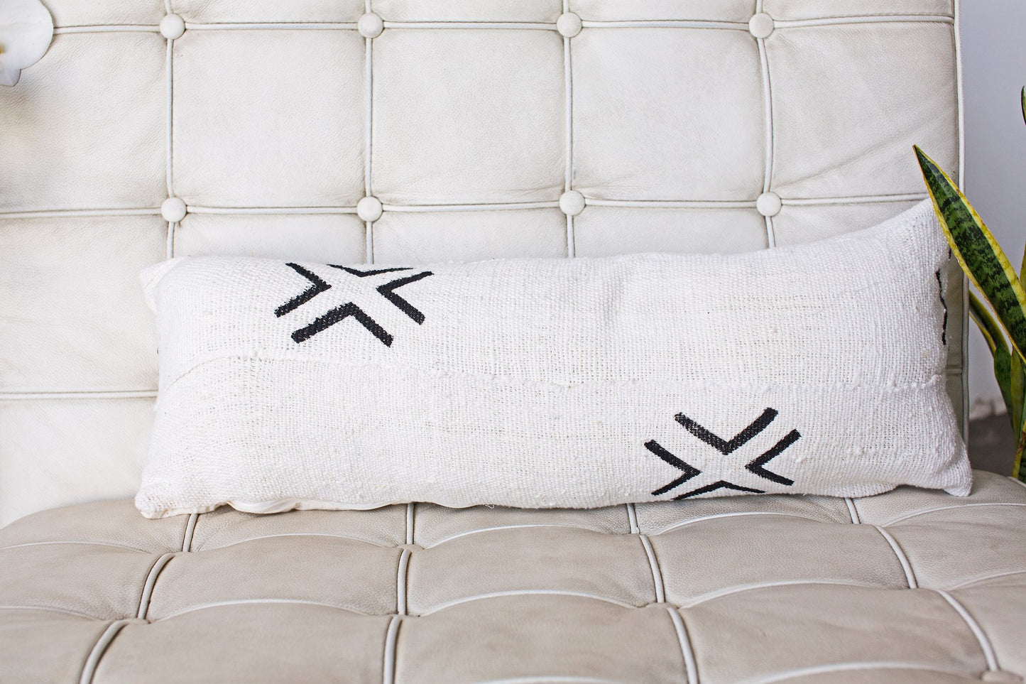Large Crosses on White Mali Mudcloth Fabric.