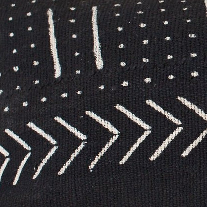 Black Dots with Chevrons on Black Mali Mudcloth Lumbar Pillows.