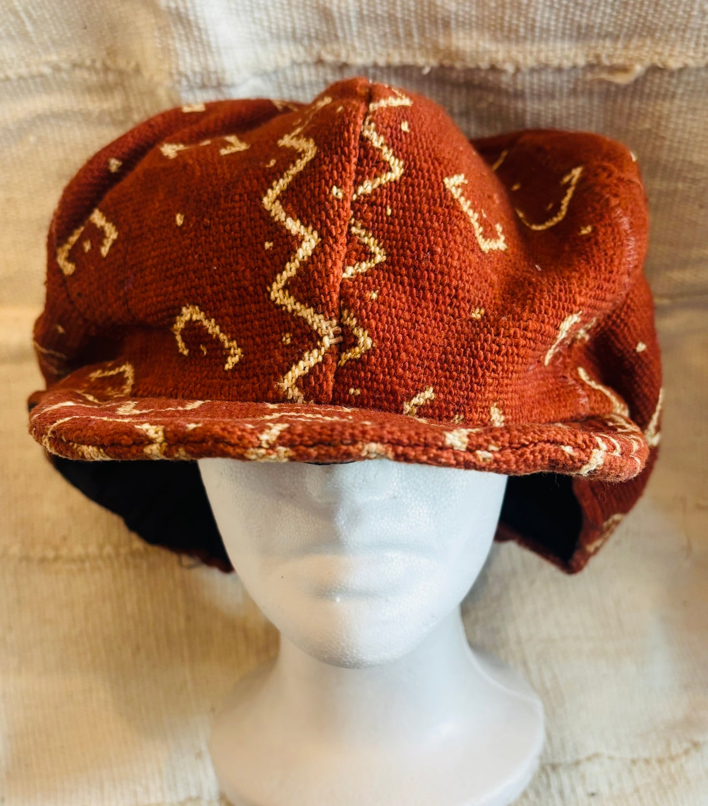 Rust mudcloth hat