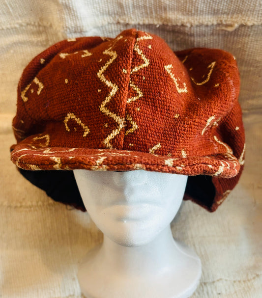Rust mudcloth hat