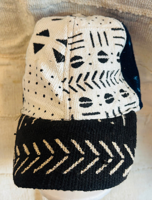 White Black Indigo mudcloth cap