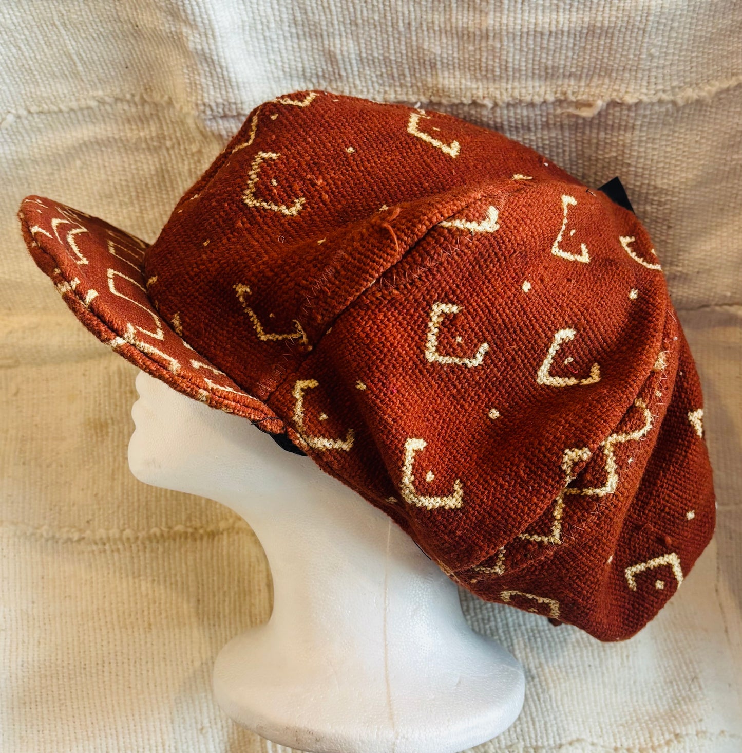 Rust mudcloth hat