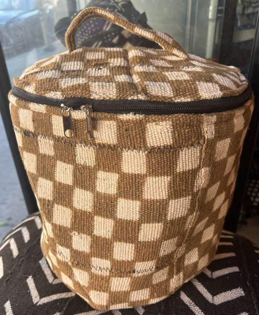 Brown and white checkered Mudcloth bag