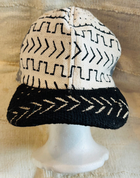 White Black Grey mudcloth cap
