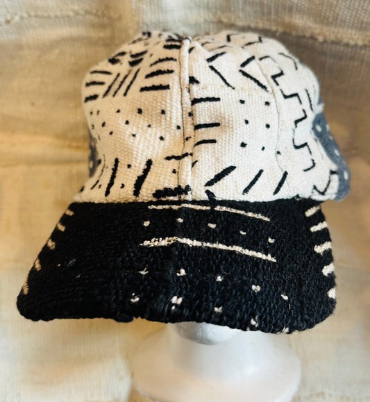 Black, white and grey mudcloth cap