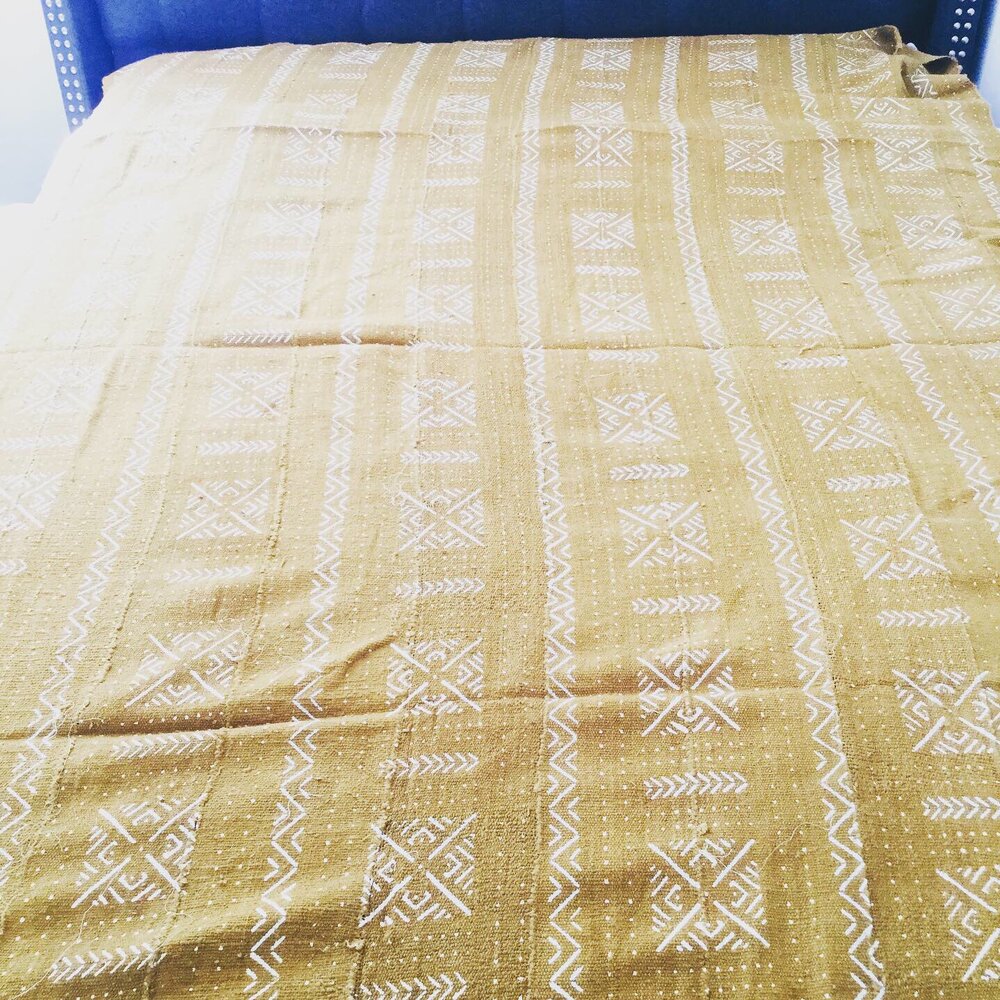 Konta Mustard Mali Mudcloth Queen Blanket.