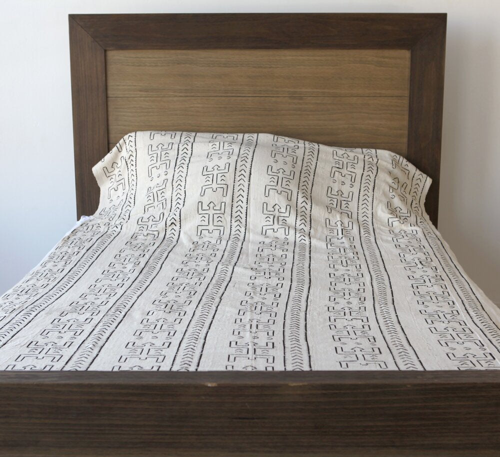 Kanaga White African Mudcloth Queen Size Comforter.