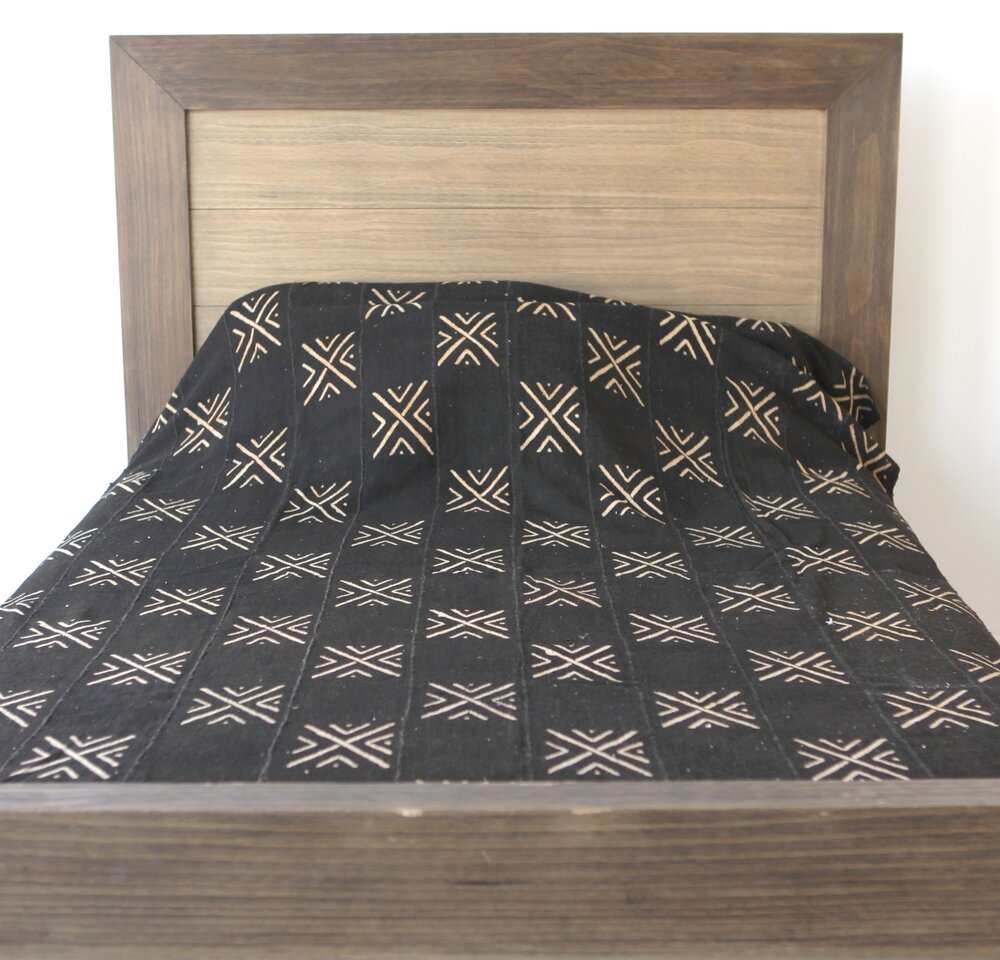 Queen Size Black Blanket Mali Mudcloth Fabric.