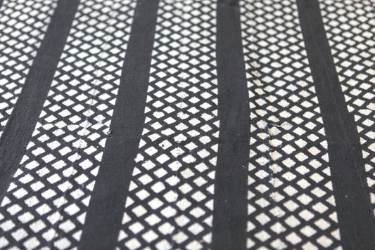 White Striped Fish Scales on Black Mudcloth