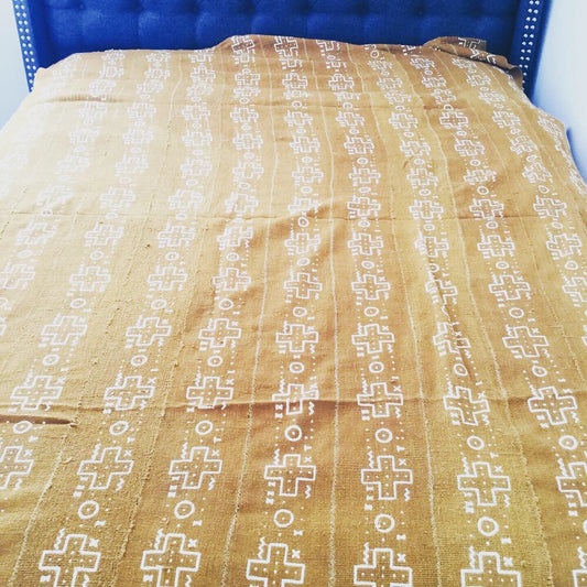 Crosses & Circles Musturd Mudcloth Queen Blanket.