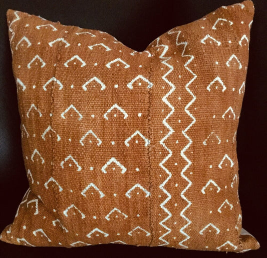 White Wishbones and Dots on Rust Pillowcase