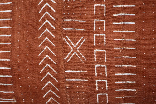 XL Dog Bed Multi Pattern on Rust Mali Mudcloth.