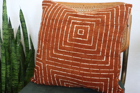 Geometric Squares on Large Rust Pillowcase