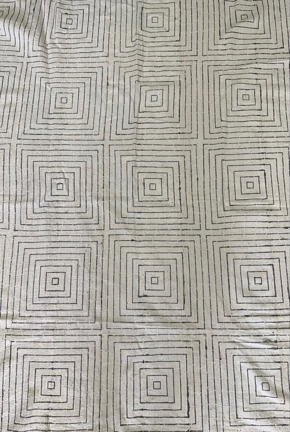 Grey Geometric Pattern African White Mudcloth.