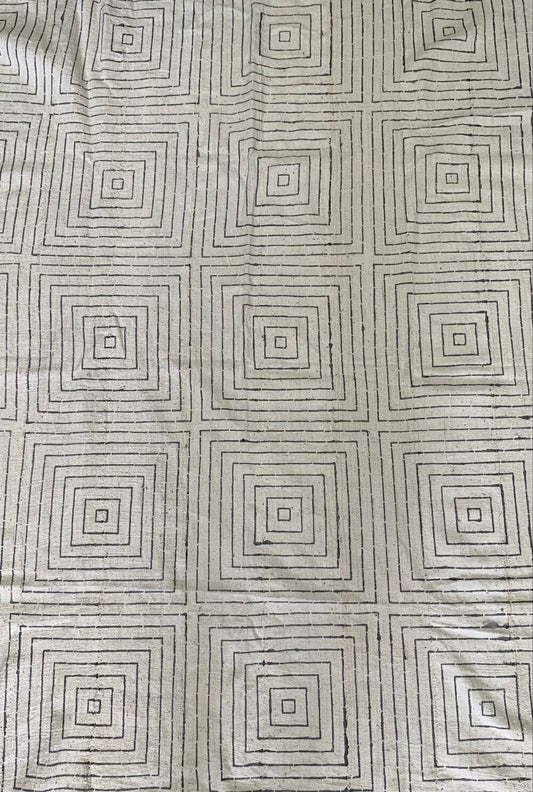 Grey Geometric Pattern African White Mudcloth.