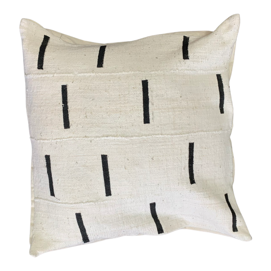 Black Dashes on White Mudcloth Pillowcase