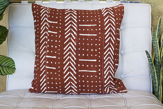 Chevrons x Lines x Dots on Large Rust Pillowcase #2