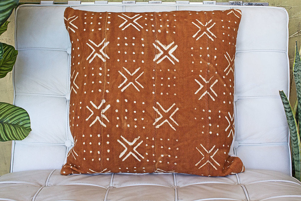 Crosses and Squared Dots on Large Rust Pillowcase