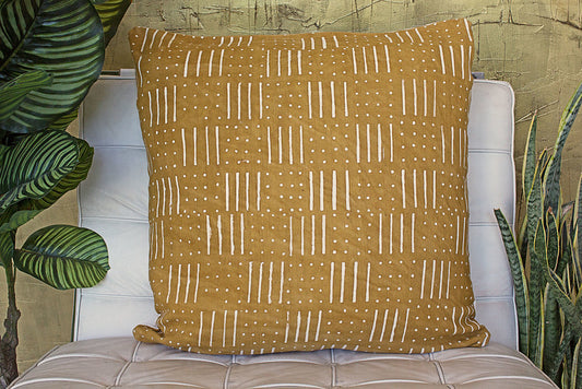Lines and Squared Dots on Large Mustard Pillowcase