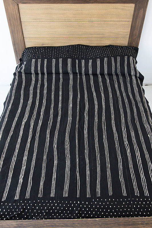 Black Striped Mali Mudcloth Queen Blanket.