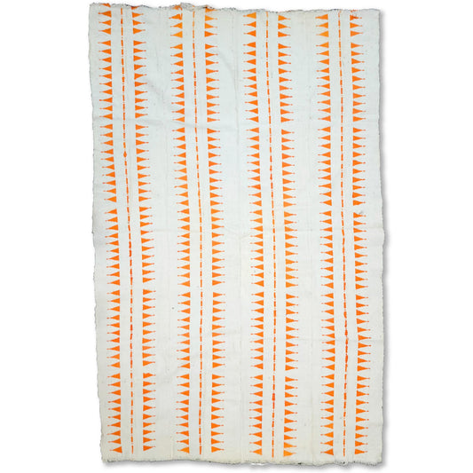 Orange Sharp Pointy Lines on White Mudcloth