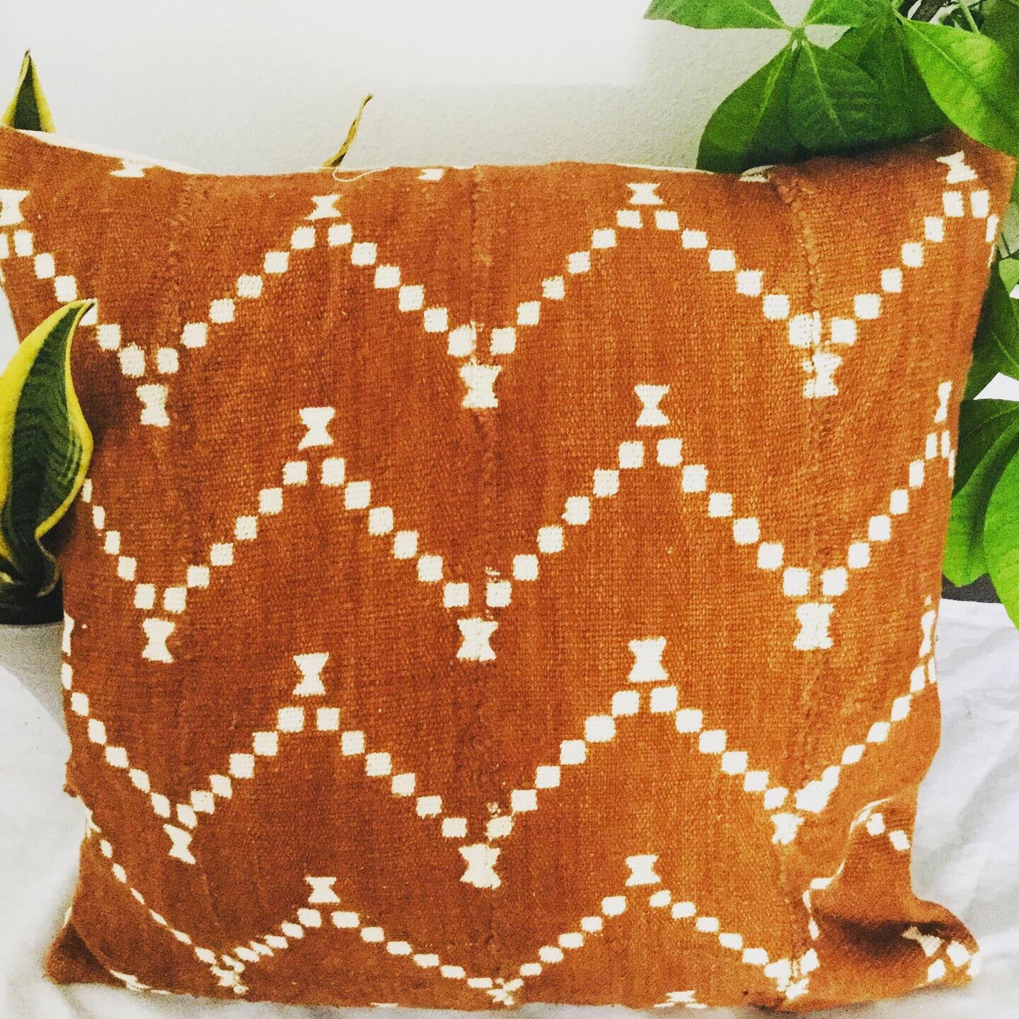 Ornate Zig Zags on Rust Pillowcase