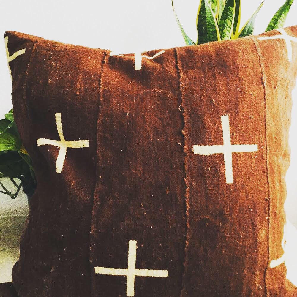 White Pluses on Rust Pillowcase