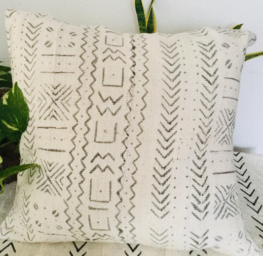 Grey Geometric Patterns on White Pillowcase