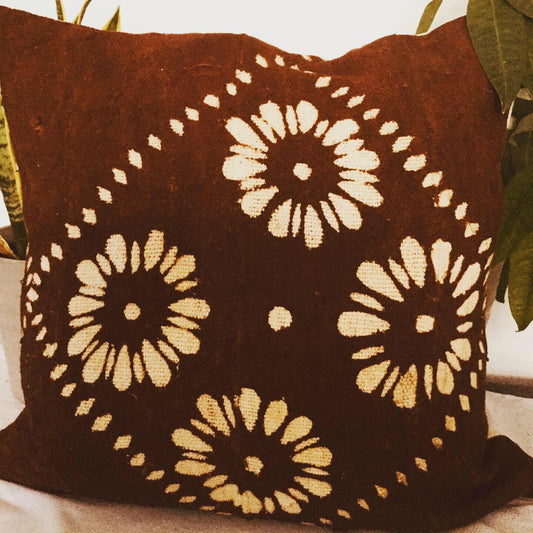 White Flowers on Rust Pillowcase