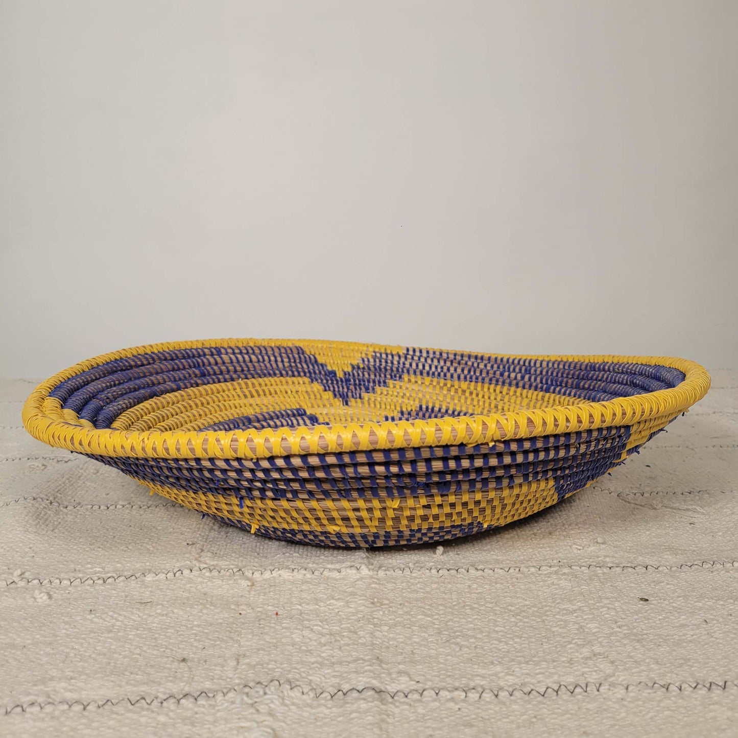 Yellow With Blue Rings Large Senegalese Basket