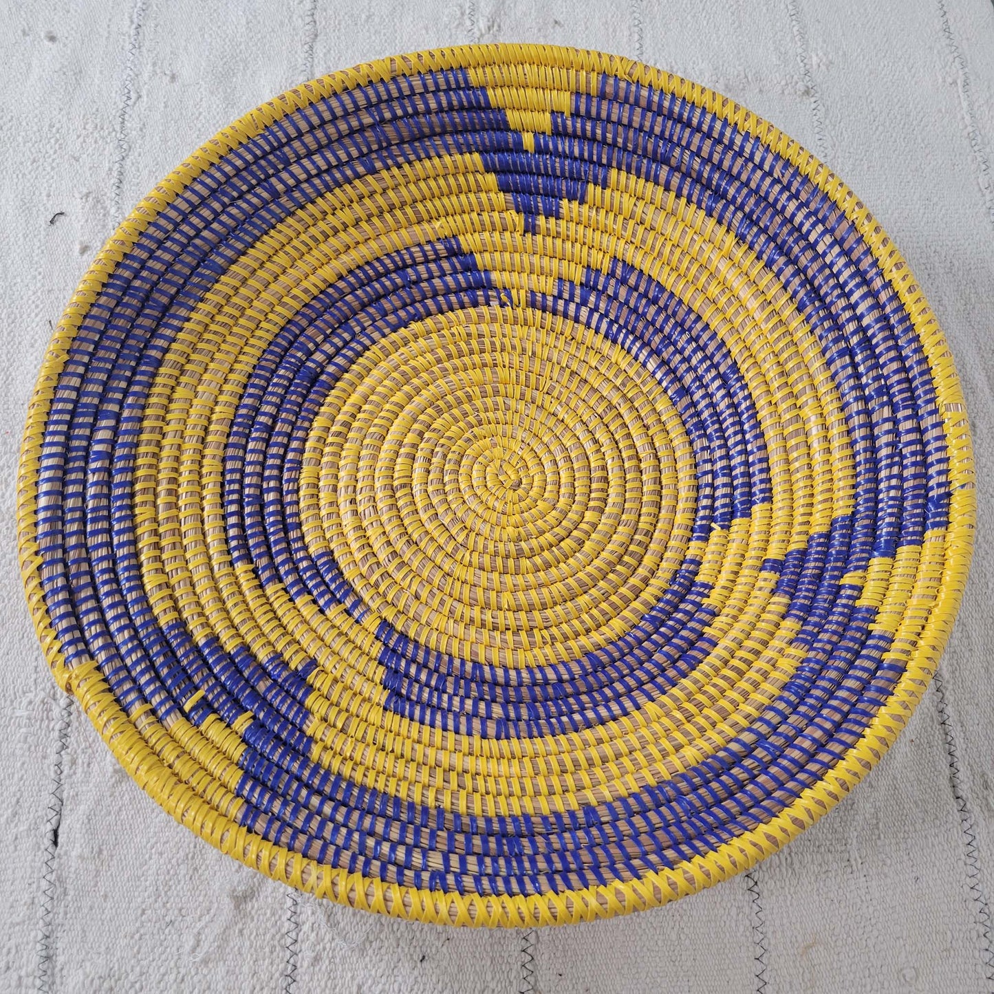 Yellow With Blue Rings Large Senegalese Basket