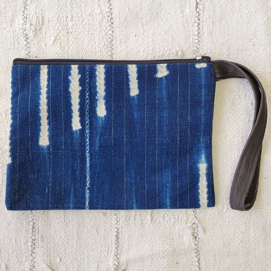 Small Indigo Fabric Zipper Pouch